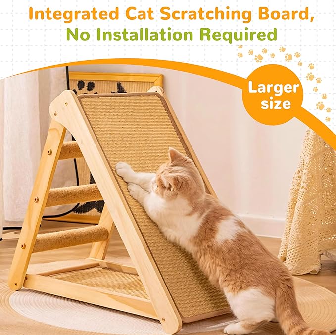 Large Sisal Cat Scratcher - Pre-Assembled Ready to Use - Solid Wood Sisal Scratching Posts for Indoor Cats Adults & Kittens