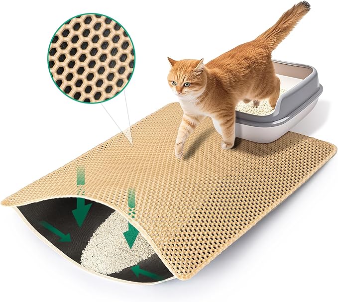GRELY Cat Litter Mat,25"x16" Litter Box Mat,2 Layer Litter Trapping Mat for Indoor Cats,Litter Catcher Mats. Non-Slip Waterproof Urine Proof, Collapsable