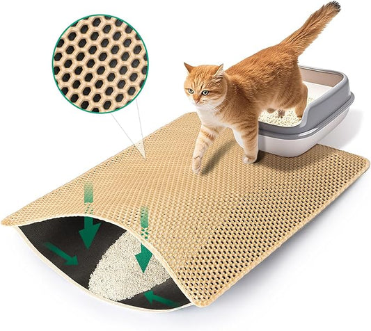 GRELY Cat Litter Mat,25"x16" Litter Box Mat,2 Layer Litter Trapping Mat for Indoor Cats,Litter Catcher Mats. Non-Slip Waterproof Urine Proof, Collapsable