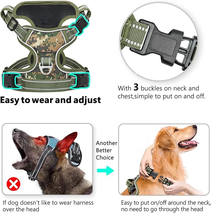 Timos Dog Harness Small Sized,No Pull Dog Harness Adjustable Metal Rings 3 Buckles,Reflective No Choke with Easy Control Handle for Small Dogs,Military Green S