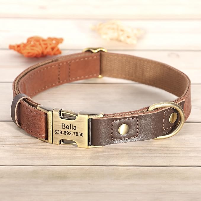 Personalized Dog Collars, Custom Soft PU Leather Dog Collar with Pet Name and Phone Number for Small Dogs, Adjustable and Durable Pet Collars with Quick Release Metal Buckle,S(10-15")
