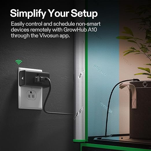VIVOSUN GrowHub Outlet Controller A10, Smart WiFi Outlet, Smart Plug, 15A 1800W, Remote Control, Compatible with Vivosun App for Grow Tent