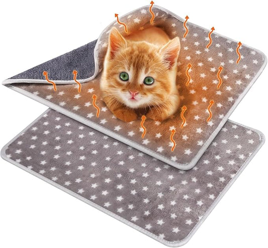 2 Pcs Large Self Warming Cat Pad Self Heating Cat Mat Bed Dog Crate Pet Blankets Thermal Heated Bed Mat for Outdoor Indoor Newborn Kittens Puppies Dog(Small Star,24 x 18)