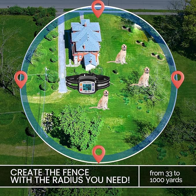 Wireless Dog Fence, GPS Electric Dog Fence, Waterproof & Rechargeable Training Collar with 3 3 Training Modes, Control Range 65-3290 FT, Pet Dog Fence System Boundary Container for All Dogs,A