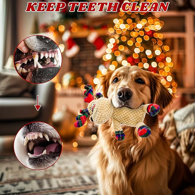 Squeaky Christmas Reindeer Dog Toys, Interactive Plush Dog Toys for Small and Medium Dogs, Suitable for Trainning and Reducing Boredom and Anxiety. (Reindeer)