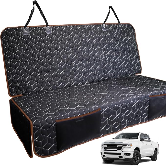 Bench Seat Covers for Trucks,Dog Car Seat Covers for Ford f150/Ram1500/Nissan Frontier/Toyota Tacoma/GMC Canyon,Nonslip Truck Seat Cover for Dogs (Brown)