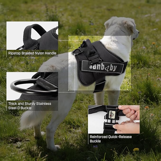 Dog Harness, Dog Harness Medium Sized Dog No Pull with 3 Leash Clips, Easy Control No Throat Reflective Pet Vest Suitable for Training, Traveling and Walking, Black, L