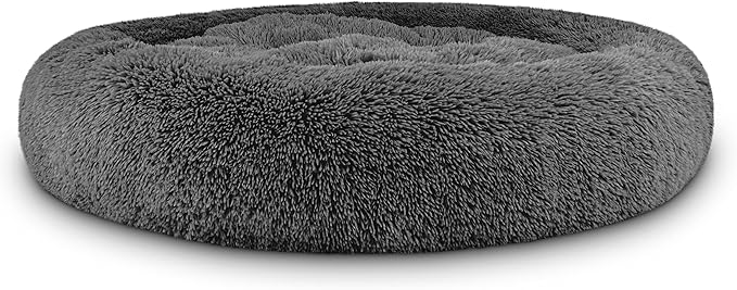 The Dog’s Bed Sound Sleep Donut Dog Bed, XL Dark Grey Fur Calming Nest Bed Removable Cover, Veterinary Approved