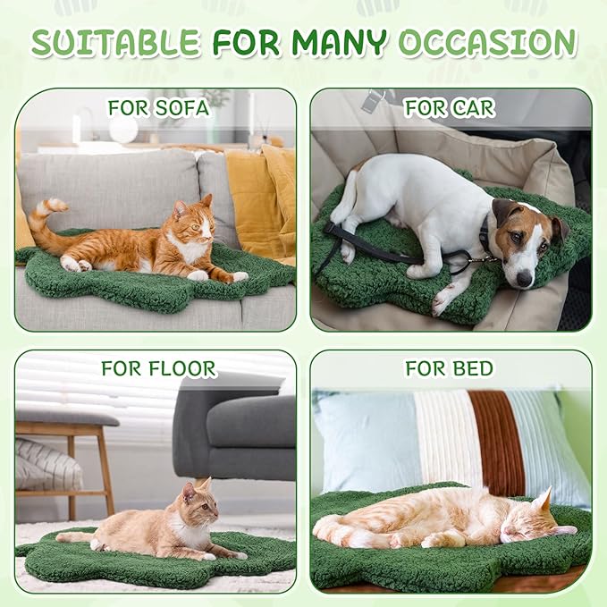 3 Pack Self Warming Cat Dog Bed Leaf Shape Self Heating Pet Mat Non Electric Washable Thermal Sleeping Pad Plush Heated Pet Mat for Crate Floor Indoor Outdoor(Dark Green,Medium-18 x24)