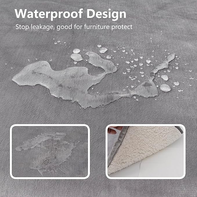 Waterproof Blanket for Bed, Leak Proof Dog Blankets for Couch Sofa Protection, Reversible Pet Sherpa Throw Furniture Protector Machine Washable King Size(86"x108",Darkgrey)