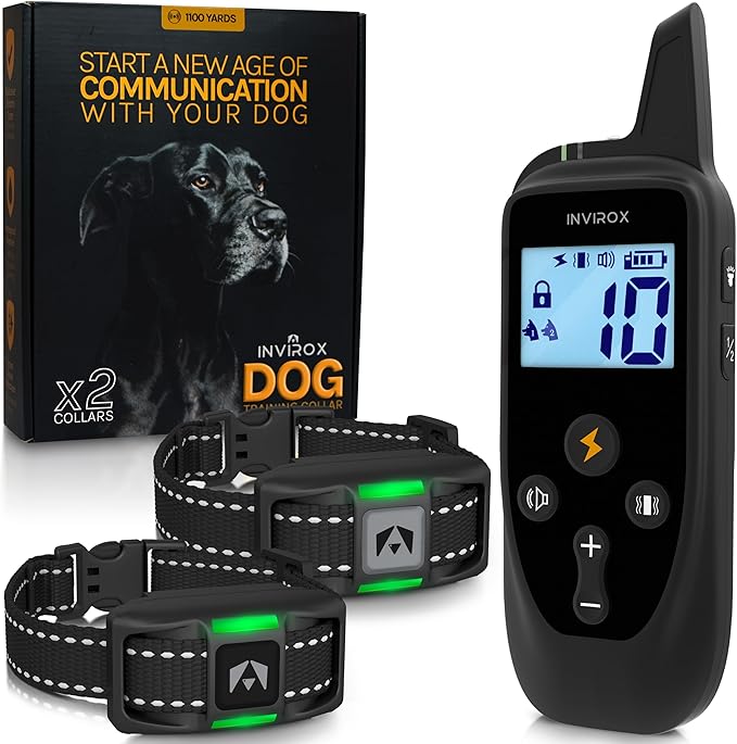 INVIROX Dog Training Collar for Large Dog X2 [2026 Edition] 123 Levels Dog E Collars 1100yd Range, 100% Waterproof, Rechargeable Electric Collars for Medium Dogs, E Collar for Large Dogs