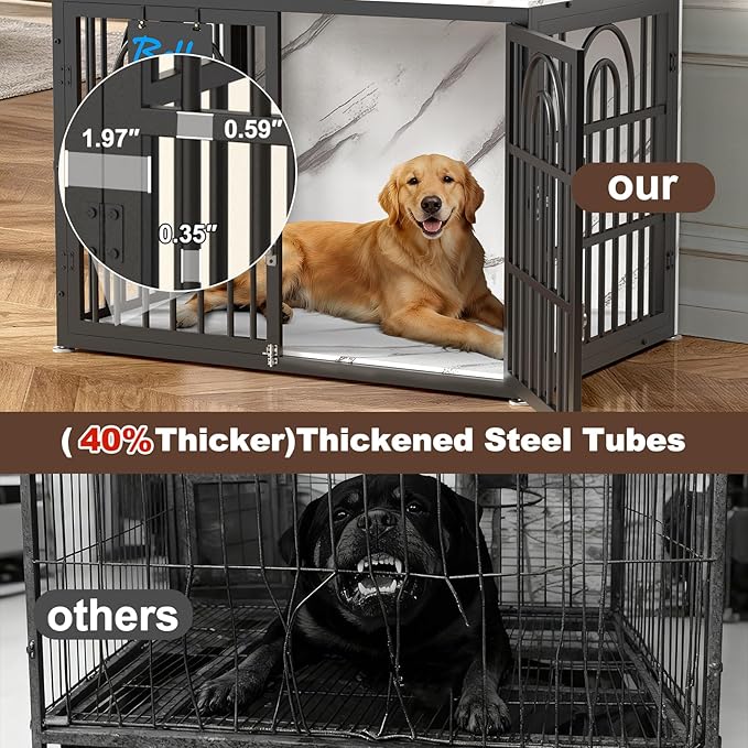 32" Dog Crate Furniture, Heavy Duty Dog Crates, Dog Kennel Furniture Indoor for Small Dog as TV Stand, Wooden Cage End Table for Indoor Decoration, Name Tag Escape-Proof Locks & Double Door