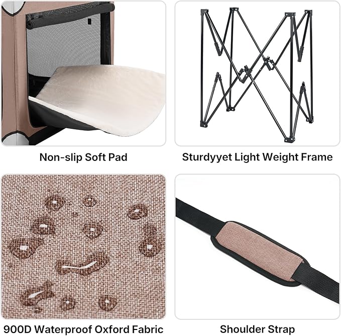 Veehoo Large Dog Crate for Indoor Outdoor, Portable Collapsible Travel Dogs Crate, 42 Inch Soft Foldable Pet Kennel with 4-Door Mesh Windows