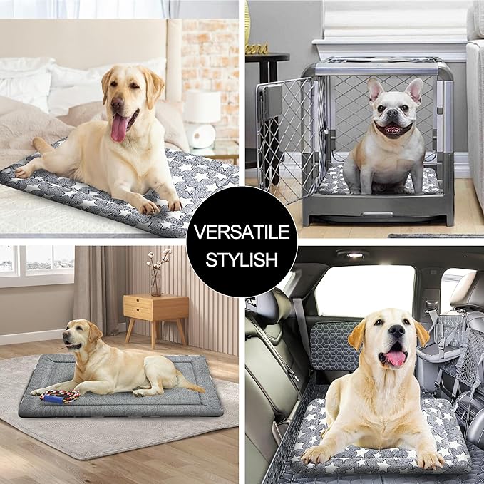 Washable Dog Bed Plush Orthopedic Outdoor Crate Mat with Non-Slip Bottom,Luxe Soft Kennel Pad for Pets, Cozy Cage Cushion & Pet Sleeping Mattress Large Sized,Medium,Small Dogs,30 x 20 inch,Gray