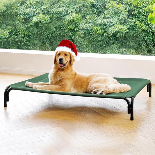 Elevated Dog Bed Raised Outdoor Dog Cot for Extra Large Dogs, Installation Requires No Tools, Frame with Washable Cooling Breathable Mesh Anti-Slip Feet, Indoor Pet Bed, Green, 48.8 Inches