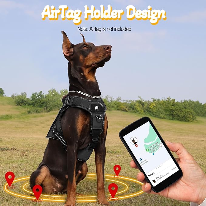 Service Dog Vest - HEYCAHVA Tactical Dog Harness Full Metal Buckles for Large Medium Dog Reflective No Pull Dogs Harnesses Vest with Leather Handle, Hook & Loop for Hiking Training (Black, L)