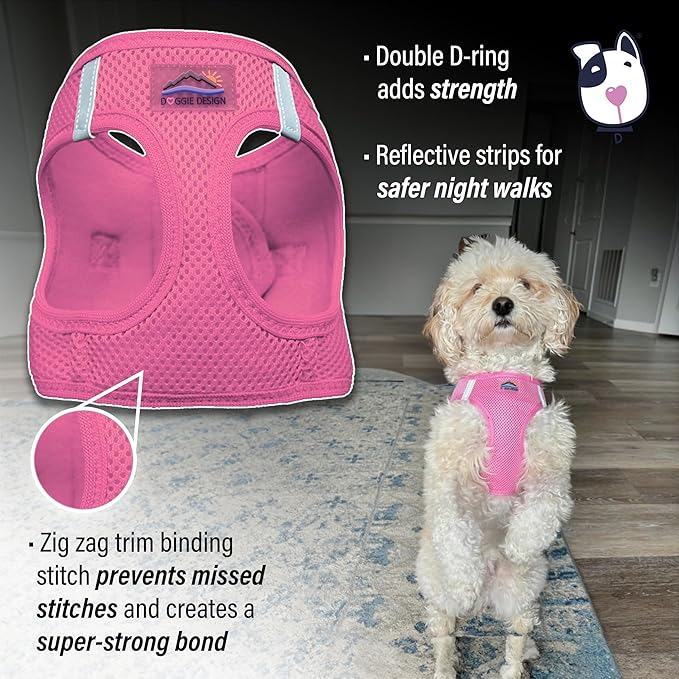 Doggie Design Dog Harness - No Choke Dog Harness, Dog Vest, Mesh Polyester, Pet Harness, Simple Step in and Go Design, Harness for Dog - Candy Pink, L