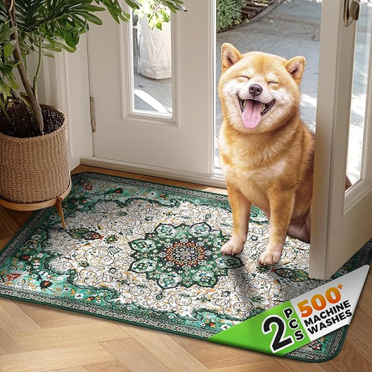 Hompet 2 Pack Super Absorbent Dog Door Mat for Muddy Paws, Washable Pee Pads for Dogs, Reusable Puppy Training Pads, Quick Dry Non-Slip Pet Entryway Rug, Leak-Proof Potty Pad for Indoor Floors 19x30