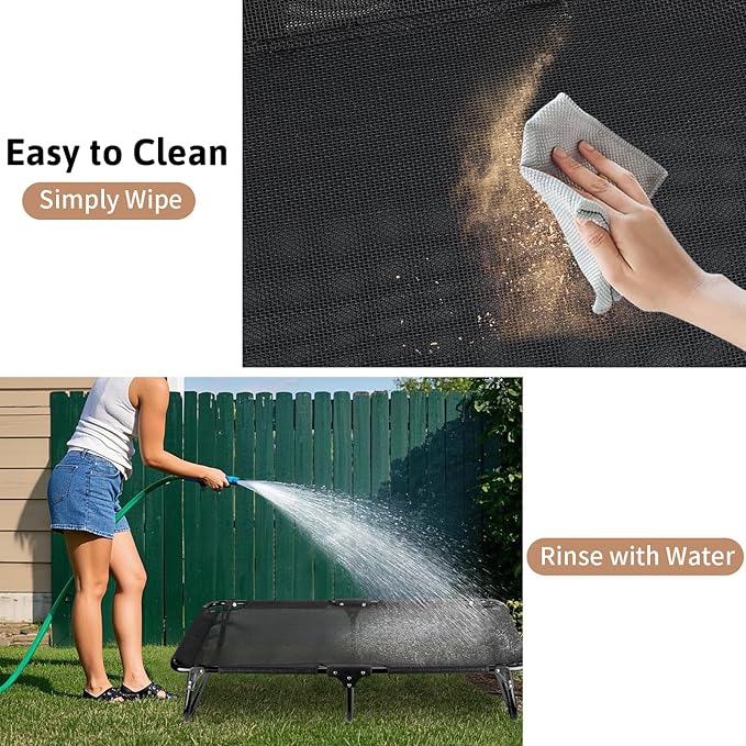 Foldable Elevated Dog Bed, 43"x23"x7"Raised Pet Bed with No Setup, Outdoor DogBed with Breathable Mesh, No-Slip Feet Camping Dog Cots Bed for Large Sized Dogs, Black