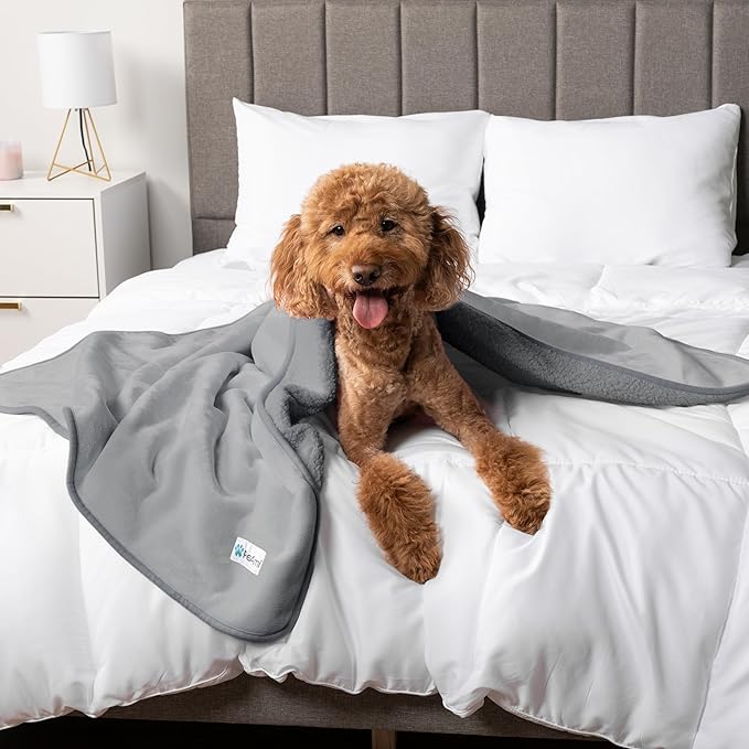 PetAmi Waterproof Dog Blanket for Small Medium Dogs, Pee Proof Pet Blanket for Couch Bed, Reversible Water Proof Blanket for Puppy Indoor Cat, Soft Dog Fleece Blankets Washable, 29x40 Light Gray