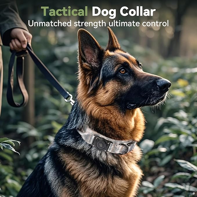 2025 Upgrade Waterproof AirTag Dog Collar, Military Tactical Dog Collar with AirTag Holder, Comfortable Control Handle and Metal Buckle, GPS Dog Collar Holder for Medium to Large Dog(Digital camo, XL)
