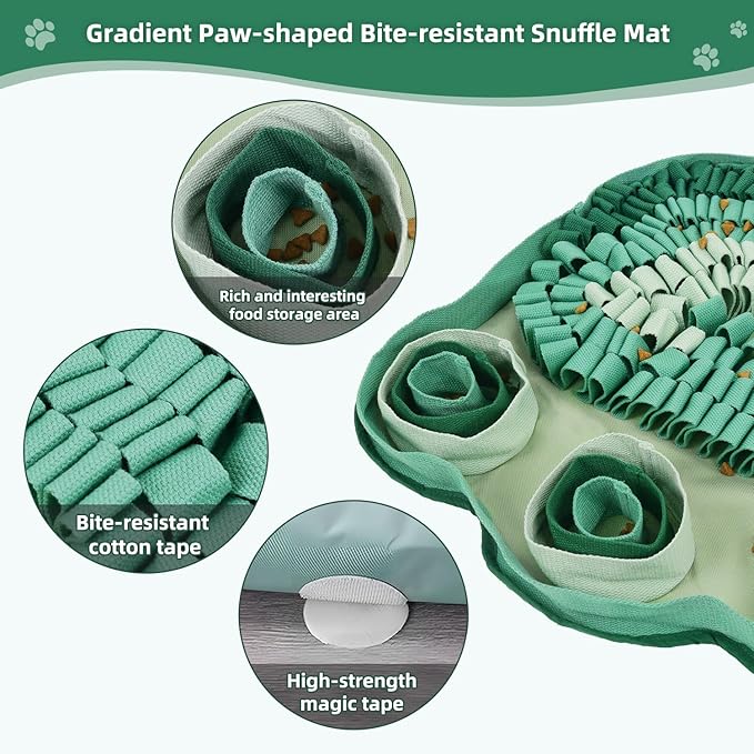 Green Snuffle Mat: Interactive Sniff Puzzle, Slow Feeder Dog Treat Mat - Non-Slip, Portable, Durable