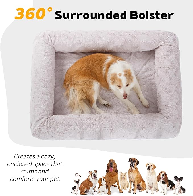 Giant Memory Foam Human Dog Bed for Adults People Fits Pet Families Extra Large Orthopedic Dog Beds with Sides, Washable Bolster Pet Bed Couch with Removable Cover, 70x50x13 Inch, Beige