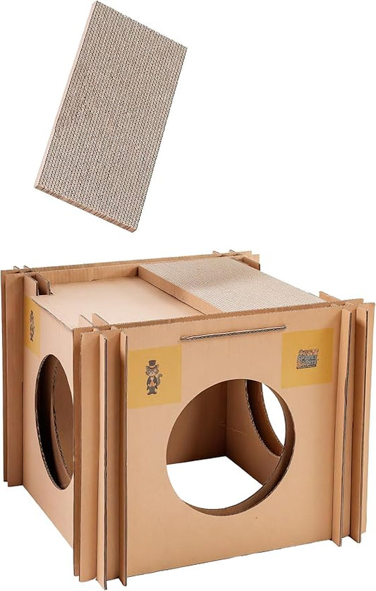 Mister’s Favorite Cat Scratcher & Hideaway House – XL Cardboard Jungle Gym & Cat houses for Large Cats & Chonky Cats – Indoor Kitty Playhouse, Cat Condo, Pet Bed, Cat Furniture, Scratch Pad & Cat Cave
