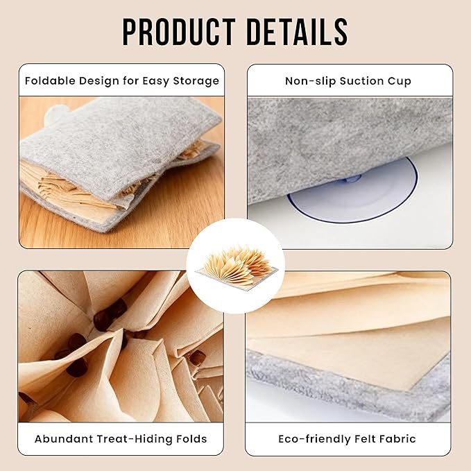 Snuffle Mat for Dogs - Accordion Fold & Suction Cups for Non-Slip, Machine Washable Interactive Licking Mat for Mental Stimulation, Anxiety Relief & Slow Feeding, Puzzle Toy for All Dogs(Beige)