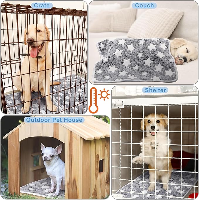 2 Pcs Large Self Warming Cat Pad Self Heating Cat Mat Bed Dog Crate Pet Blankets Thermal Heated Bed Mat for Outdoor Indoor Newborn Kittens Puppies Dog(Large Star,24 x 18)