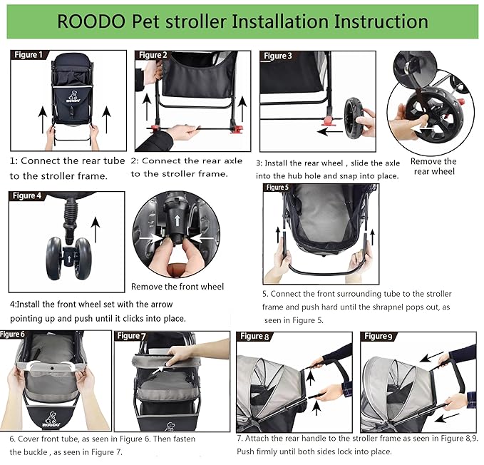 ROODO Escort 3 Wheel Dog Cat Pet Stroller for Small/Medium Dogs Cats Best Lightweight Foldable Portable Compact Jogger All Terrain Travel Pet Gear System Puppy Doggie Bunny Kitty Stroller(Grey)