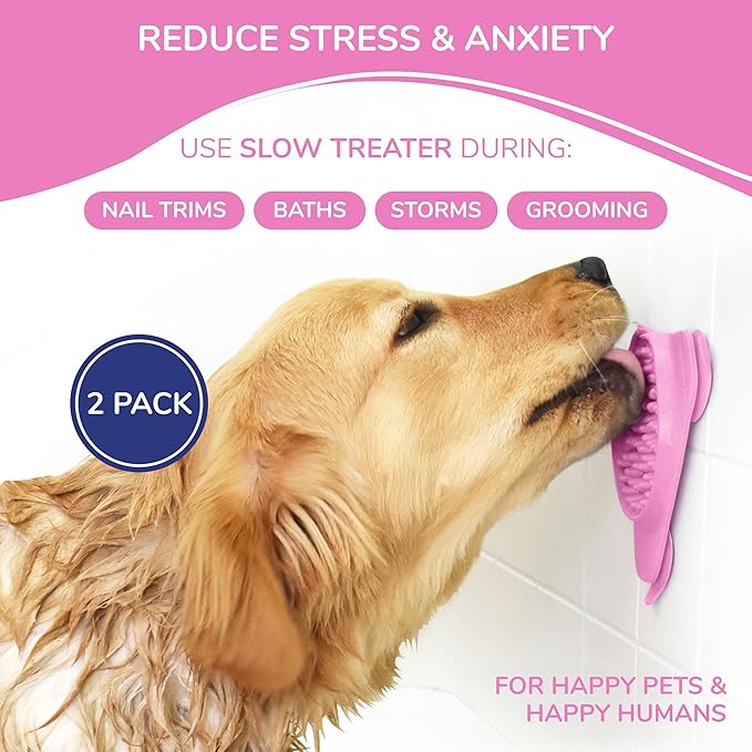 Aquapaw Lick Mat for Dogs 2-Pack, Suction Cup Dog Slow Feeder Pad & Licking Mat for Peanut Butter Treats – Calming Dog Bathing Aid, Stress Relief & Mental Stimulation for All Breeds - Pink