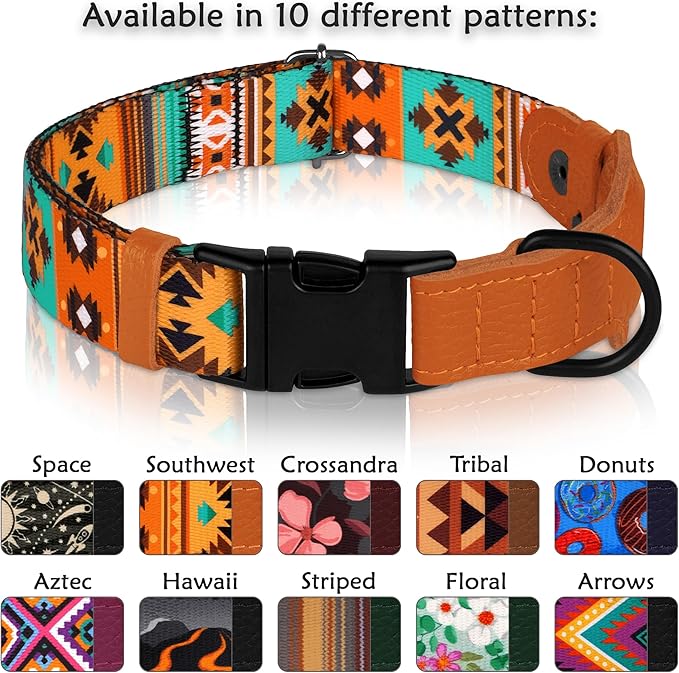 AirTag Dog Collar with Metal Buckle - Printed Nylon Soft Leather Dog Collar with Apple AirTag Holder - Secure Tracking GPS Pet Collars for Girl Boy Small Large Dogs (S, 12"-15" Neck Fit, Southwest)