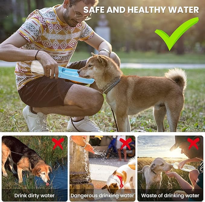 Portable Dog Water Bottle - Foldable Dog Water Dispenser | Leak Proof & Food Grade Plastic Travel | Pet Water Bottle for Cat Outdoor Walking Hiking Travel（US） (Sky Blue, 19oz)
