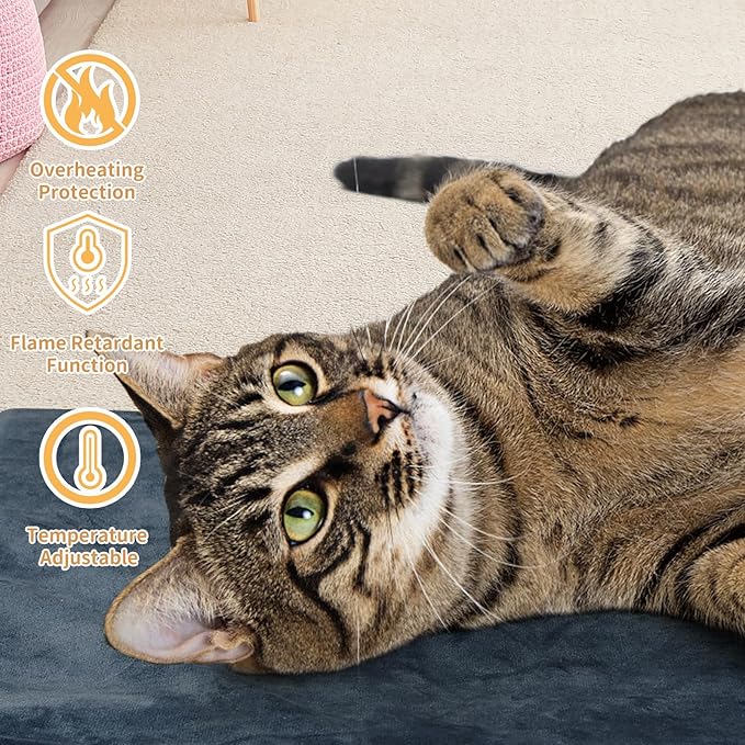 Pet Heating Pad for Cats and Dogs - Electric Warming Mat with Timer & Temperature Setting, Waterproof Cover, Auto Shut-Off - Safe Indoor Bed Warmer 16 * 12inch