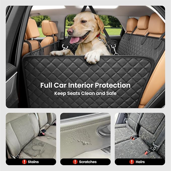 REEVAA Dog Car Seat Cover for Back Seat, Hard Bottom Dog Hammock, Pet Bed Extender for 2-4 Large/Medium Dogs, Waterproof Seat Protector, Universal L Size Fits for SUV Medium Truck, Black