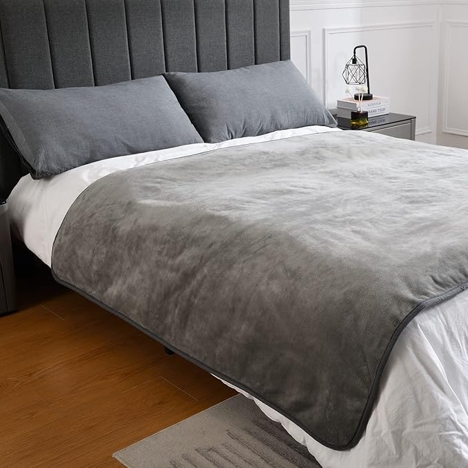 Waterproof Blanket for Bed Couch Sofa, Soft Liquid Pee Proof Pet Blanket for Dog Puppy Cat, Reversible Sherpa Fleece Furniture Protector (Grey, 50x60 inches)