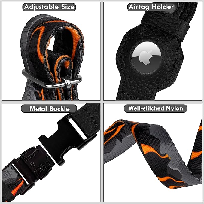 AirTag Dog Collar with Metal Buckle - Printed Nylon Soft Leather Dog Collar with Apple AirTag Holder - Secure Tracking GPS Pet Collars for Girl Boy Small Large Dogs (M, 14"-18" Neck Fit, Hawaii)