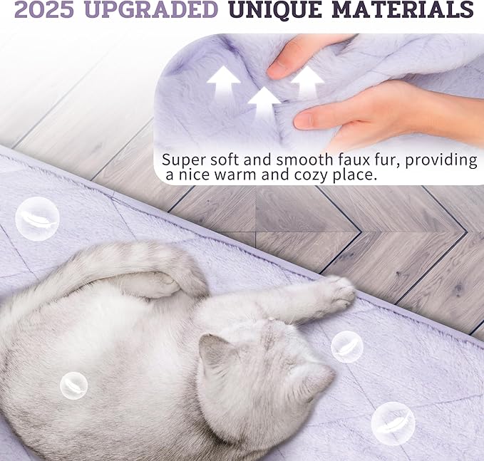NWK Fluffy Self Warming Cat Mat, Cat Blanket, Thermal Dog Mat, Washable, Non-Slip Bottom for Sofa & Crate & Kennel & Car Seat (Dusty Lavender, Large (35'' X 23'' X 0.4''))