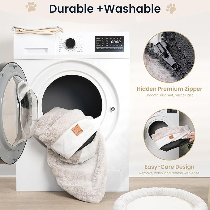 Round Donut Dog Bed – Luxury Orthopedic Dog Beds with Memory Foam – Calming Bolster Pet Bed, Water-Resistant, Washable Plush Cover, Premium Zipper – Small, Medium Dogs & Cats (25 Inches)