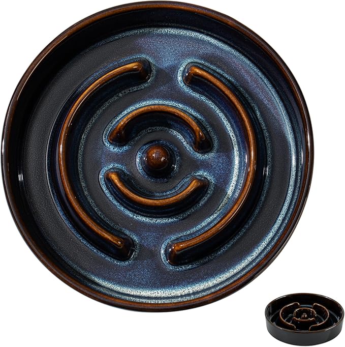 Ceramic 1.2 Cup Dog Bowl Slow Feeder for Medium and Small Dog, 7.3inch Pet Slow Dish, Pet Slow Dish, Stop Bloat, Preventing Choking(Single Bowl, Starry Sky)