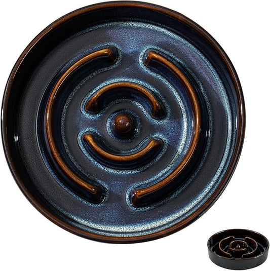 Ceramic 1.2 Cup Dog Bowl Slow Feeder for Medium and Small Dog, 7.3inch Pet Slow Dish, Pet Slow Dish, Stop Bloat, Preventing Choking(Single Bowl, Starry Sky)