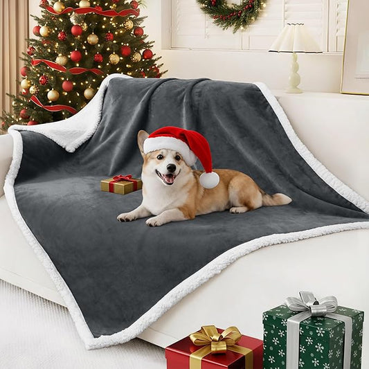 Smiry Waterproof Blanket Throw for Large Dogs, Soft Reversible Dog Blanket for Sofa Couch Bed, Washable Leakproof Sherpa Fleece Furniture Couch Protector(50"x60", Dark Grey/White)
