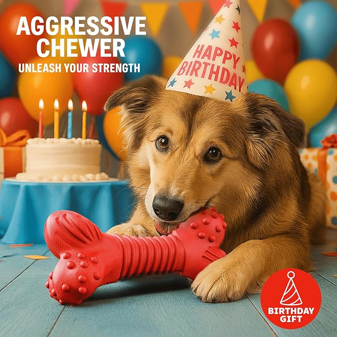 Dog Toys for Aggressive Chewers, Dog Toys for Medium Large Dogs, Natural Rubber Dog Chew Toys with Beef Flavor, Indestructible Chew Toys for Aggressive Chewers (red)