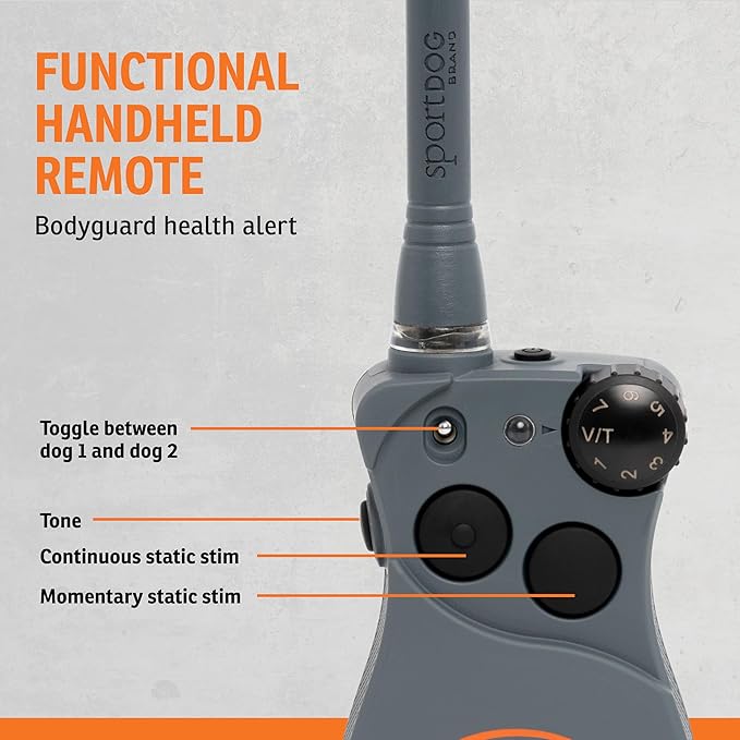 SportDOG FieldSentinel 1825 Remote Trainer with Bodyguard Health Alerts - Reliable Off-Leash Control - Adjustable Training Collar - Quick Charge Collar - 1-Mile Range - Black