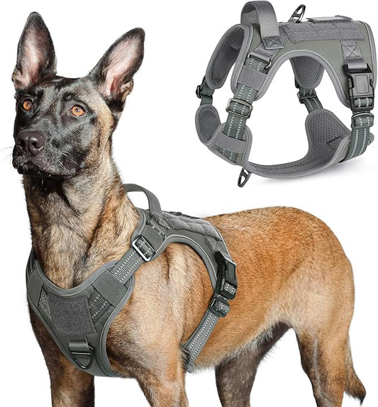 rabbitgoo Tactical Dog Harness for Large Dogs, No Pull Military Service Vest with Handle & Molle, Easy Control for Training Walking, Adjustable Reflective Straps, Dark Grey, L