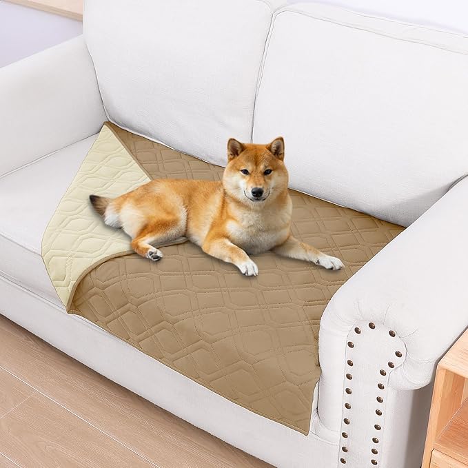 Smiry Waterproof Dog Blanket, 30x53 Inch Soft Pet Bed Cover Reversible, Washable Sofa Couch Furniture Protector for Small Medium Large Dog Puppy Cat, Geometric, Camel/Beige