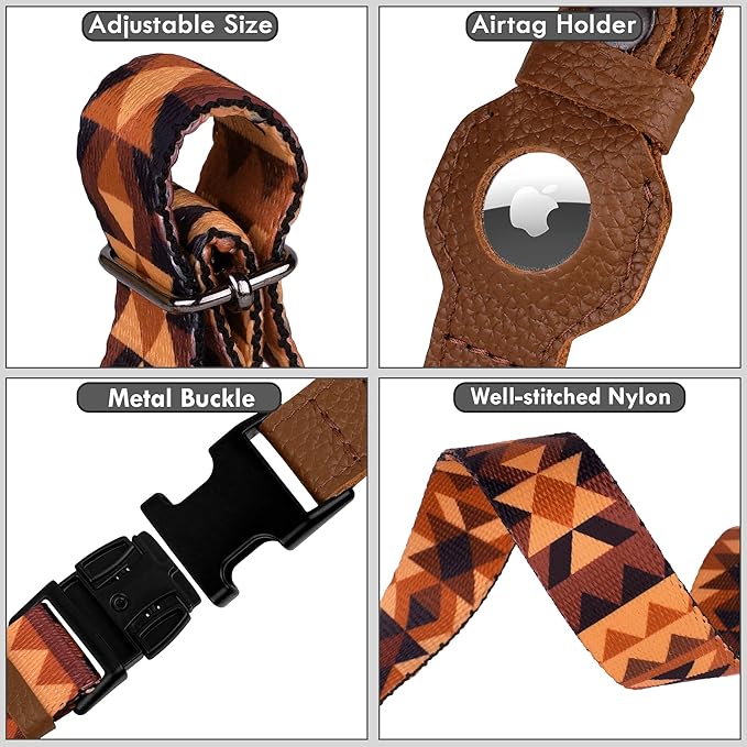 AirTag Dog Collar with Metal Buckle - Printed Nylon Soft Leather Dog Collar with Apple AirTag Holder - Secure Tracking GPS Pet Collars for Girl Boy Small Large Dogs (XL, 20"-25" Neck Fit, Tribal)