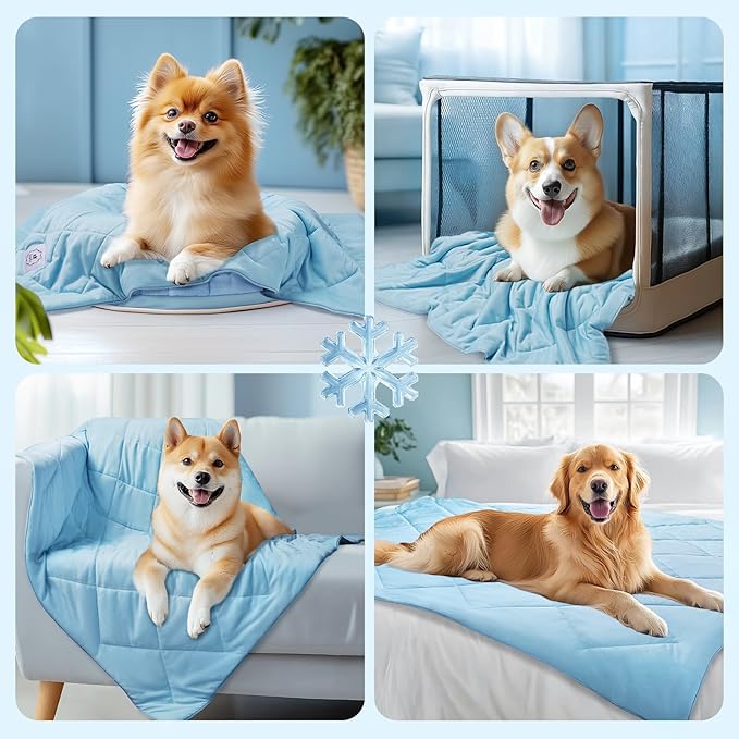Luciphia Premium Cooling Blanket for Dogs Washable Q-MAX>0.4 Pet Cool Mat for Cats Hot Weather Puppy Lightweight Throw Calming Pad (Blue,40x60 inches)