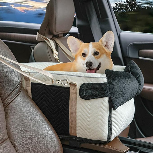 Dog Car Seat for Small Dogs Adjustable Portable Center Console Dog Car Seat Removable Cat Booster Cars Seats - Safety Belt with Cushion Anti-Collapse for Puppy Kitten Up to 15 Lb